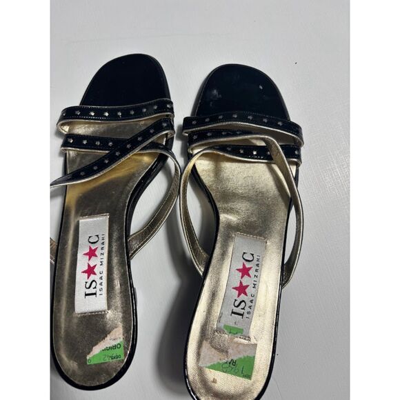 Isaac Mizrahi Kitten Heel y2k Black Gold Sandal Size 7 NWOB Deadstock Popstar - Picture 2 of 4